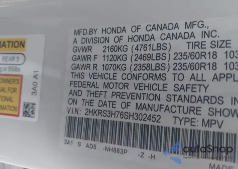 2025 Honda Cr-V Ex-L 2Wd from USA, damaged, VIN 2HKRS3H76SH302452